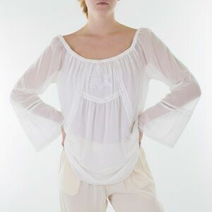 Twinset Cream Mesh Embroidered Lace Boho Long Sleeve Tunic Top Size Small